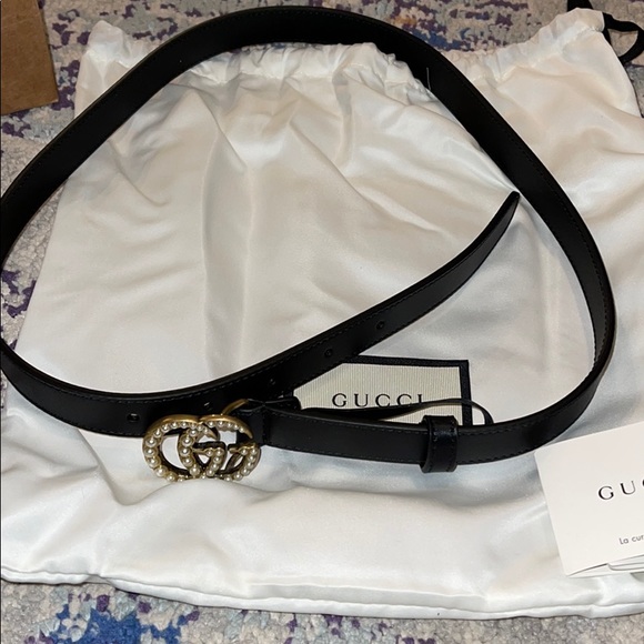Gucci Leather belt with pearl Double G buckle - Picture 3 of 8